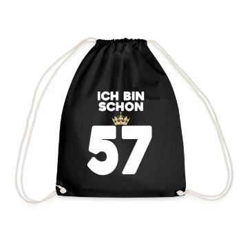 57. Geburtstag Geschenk - 57 Jahre mit Krone - Turnbeutel - Schwarz - Vorne