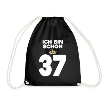 37. Geburtstag Geschenk - 37 Jahre mit Krone - Turnbeutel - Schwarz - Vorne