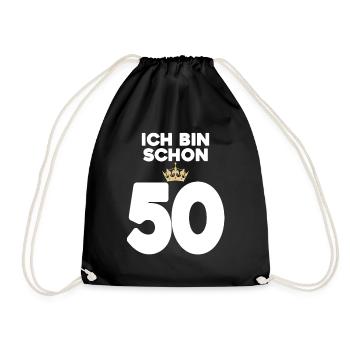 50. Geburtstag Geschenk - 50 Jahre mit Krone - Turnbeutel - Schwarz - Vorne