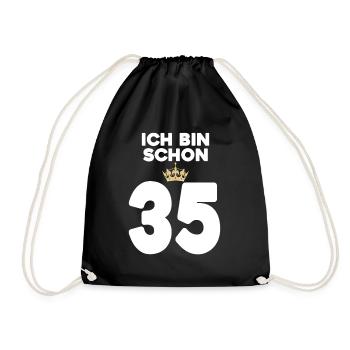 35. Geburtstag Geschenk - 35 Jahre mit Krone - Turnbeutel - Schwarz - Vorne