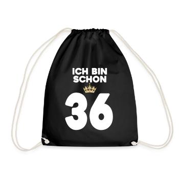 36. Geburtstag Geschenk - 36 Jahre mit Krone - Turnbeutel - Schwarz - Vorne