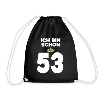 53. Geburtstag Geschenk - 53 Jahre mit Krone - Turnbeutel - Schwarz - Vorne