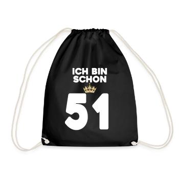 51. Geburtstag Geschenk - 51 Jahre mit Krone - Turnbeutel - Schwarz - Vorne