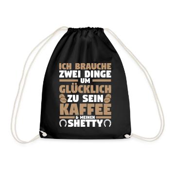 Pferd Reitsport Reiten Pferdesport Kaffee Shetty - Turnbeutel - Schwarz - Vorne