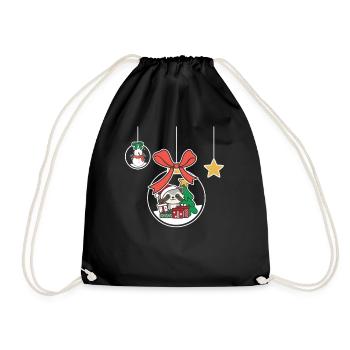 Raccoon Christmas Snow Globe Raccoons - Drawstring Bag - black - Front