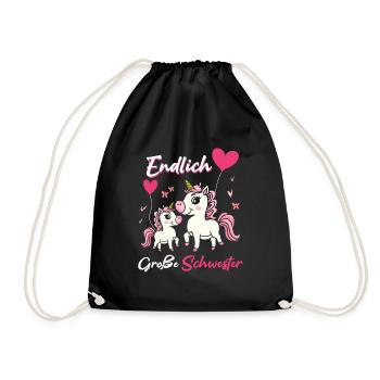 Endlich Große Schwester Einhorn Luftballon - Turnbeutel - Schwarz - Vorne