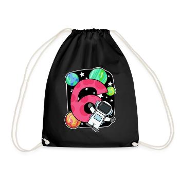 6th birthday 6 years young astronaut universe - Drawstring Bag - black - Front