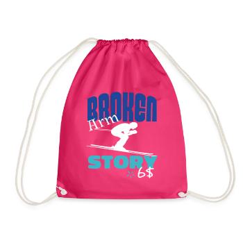 Broken Arm Story Fun Ski Downhill Sports - Drawstring Bag - fuchsia - Front
