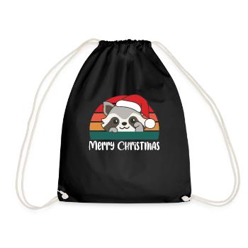 merry Christmas Retro Waschbär Weihnacht - Turnbeutel - Schwarz - Vorne