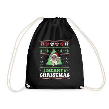 Merry Christmas retro ugly christmas Katze - Turnbeutel - Schwarz - Vorne