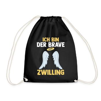 Zwillingsgeschwister Braver Zwilling Zwillinge - Turnbeutel - Schwarz - Vorne