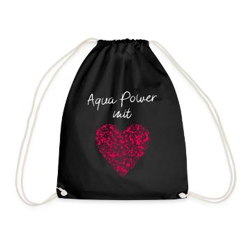 Aqua Power mit Herz Gymnastik Schwimmbad Wasser - Turnbeutel - Schwarz - Vorne