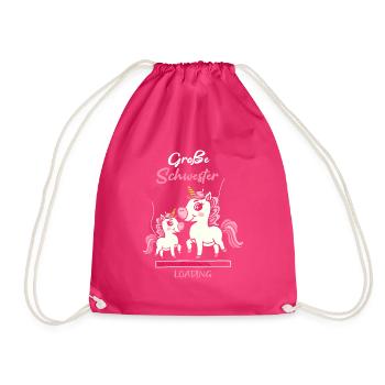 Große Schwester Loading Einhorn Luftballon - Turnbeutel - Fuchsia - Vorne