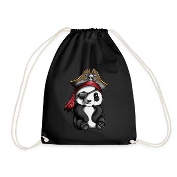 Pirates Captain Panda Bear Kids Pirate Outfit - Drawstring Bag - black - Front