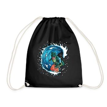 T-Rex loves surfing dinosaur sea waves - Drawstring Bag - black - Front