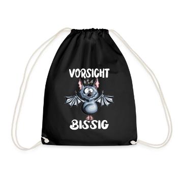 Fledermaus Fan Outfit Spruch Vorsicht Bissig - Turnbeutel - Schwarz - Vorne