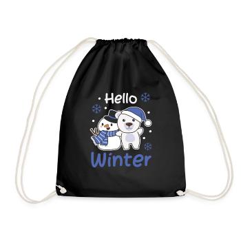 Polar Bear Hello Winter Snowman Snow Christmas - Drawstring Bag - black - Front