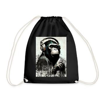 Chimpanzé avec écouteurs Smarphone - Sac de sport léger - noir - Devant