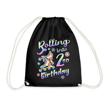 Rolling Into 2nd Birthday Roller Skater Inline - Drawstring Bag - black - Front