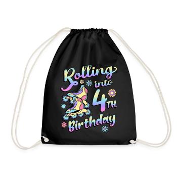 Rolling Into 4th Birthday Roller Skater Inline - Drawstring Bag - black - Front