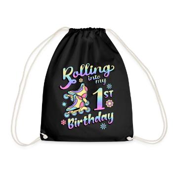 Rolling Into My 1st Birthday Roller Skater Inline - Drawstring Bag - black - Front