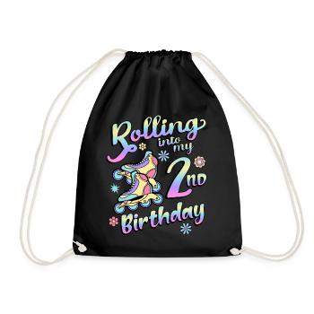 Rolling Into My 2nd Birthday Roller Skater Inline - Drawstring Bag - black - Front