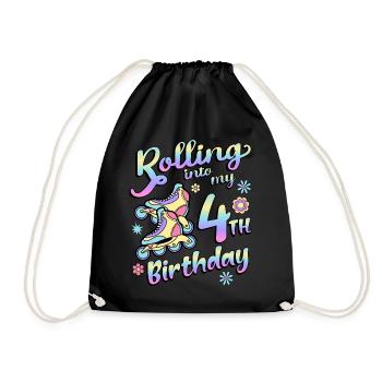 Rolling Into My 4th Birthday Roller Skater Inline - Drawstring Bag - black - Front