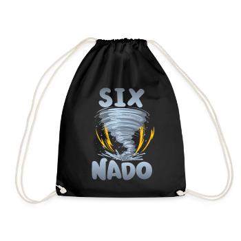 Six-nado Warning 5th birthday | Tornado - Drawstring Bag - black - Front