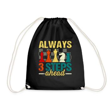 Always 3 Steps Ahead funny chess - Drawstring Bag - black - Front