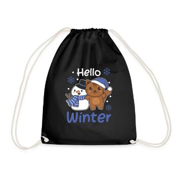 Cat Hello Winter Snowman Snow Christmas - Drawstring Bag - black - Front