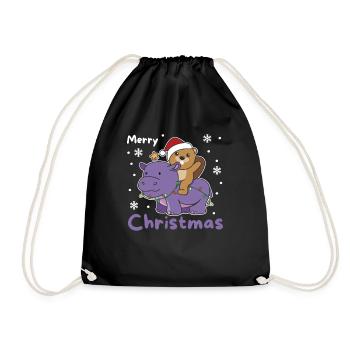 Noël Hippopotame Castor Joyeux Noël Hippopotame - Sac de sport léger - noir - Devant