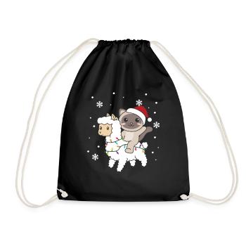 Katze Lama Alpaka Weihnachten Schnee Winter Tiere - Turnbeutel - Schwarz - Vorne