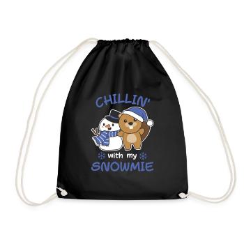 Beaver Chillin with my snowmie snowman - Drawstring Bag - black - Front