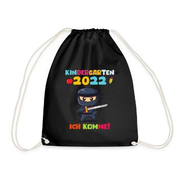 Kindergarten 2022 Ich Komme Kindergartenkind Ninja - Turnbeutel - Schwarz - Vorne