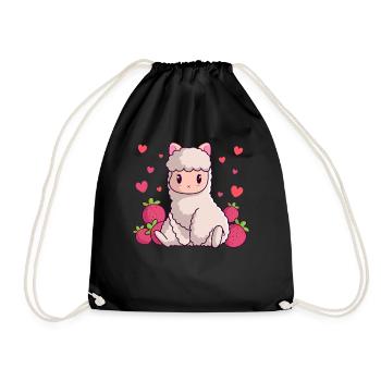 Cute Strawberry Lama No Prob-lama Alpaca Llamas - Drawstring Bag - black - Front