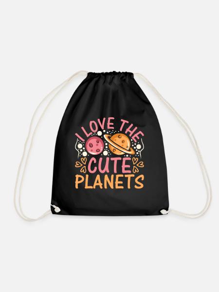 I Love The Cute Planets - Solar System Planets Branch - Drawstring Bag - black