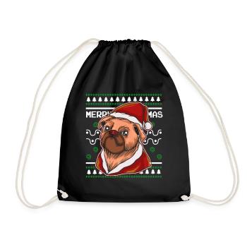 Ugly Christmas Sweater Tshirt Weihnachten mops - Turnbeutel - Schwarz - Vorne