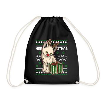 Ugly Christmas Sweater Tshirt Weihnachten Katze - Turnbeutel - Schwarz - Vorne