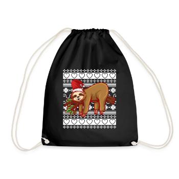 Ugly Christmas Sweater Tshirt Weihnachten Faultier - Turnbeutel - Schwarz - Vorne