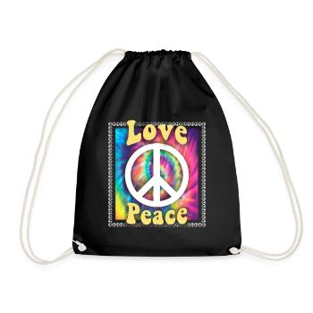 Hippie Tshirt Peace Movement Woodstock Boho Groove - Drawstring Bag - black - Front