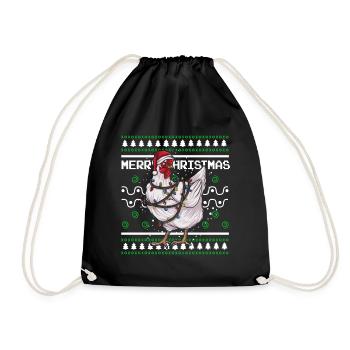 Ugly Christmas Sweater Tshirt Christmas Chicken - Drawstring Bag - black - Front