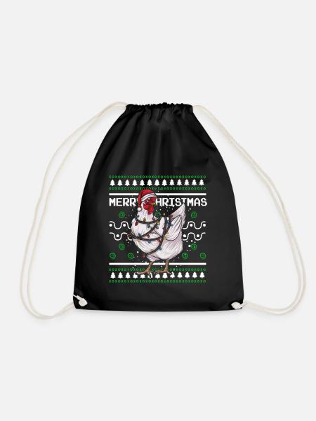 Ugly Christmas Sweater Tshirt Weihnachten Huhn - Turnbeutel - Schwarz