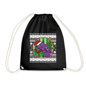 Ugly Christmas Sweater Christmas Hippo - Drawstring Bag - black - Front