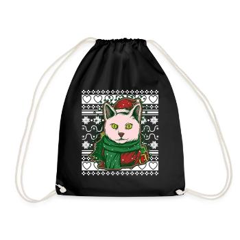 Ugly Christmas Sweater Christmas Cat - Drawstring Bag - black - Front