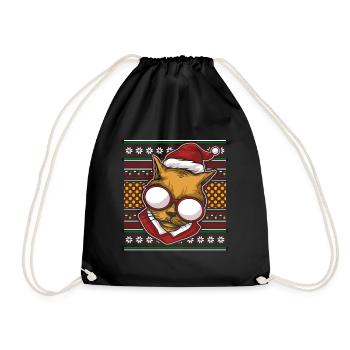 Ugly Christmas Sweater Tshirt Weihnachten Katze - Turnbeutel - Schwarz - Vorne
