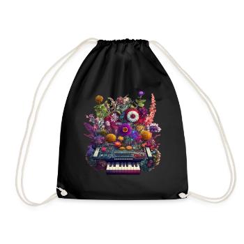 Floral Synthetizer Intricate Flower DJ Artwork - Drawstring Bag - black - Front
