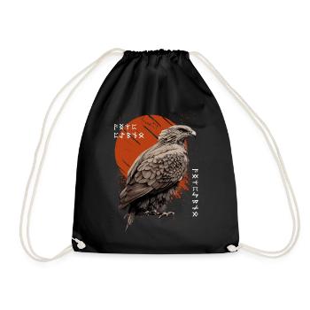 Buzzard Celtic Viking Runes Norse Mythology Bird - Drawstring Bag - black - Front