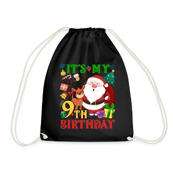 Es Ist Mein 9. Geburtstag Weihnachtsmann - Turnbeutel - Schwarz - Vorne