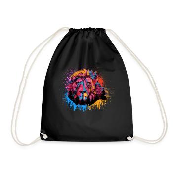 Colorful Rainbow Lion Leo Animal Abstract Color - Drawstring Bag - black - Front