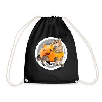 Halloween Costume Shirt, Cat Pumpkin Jack O - Drawstring Bag - black - Front